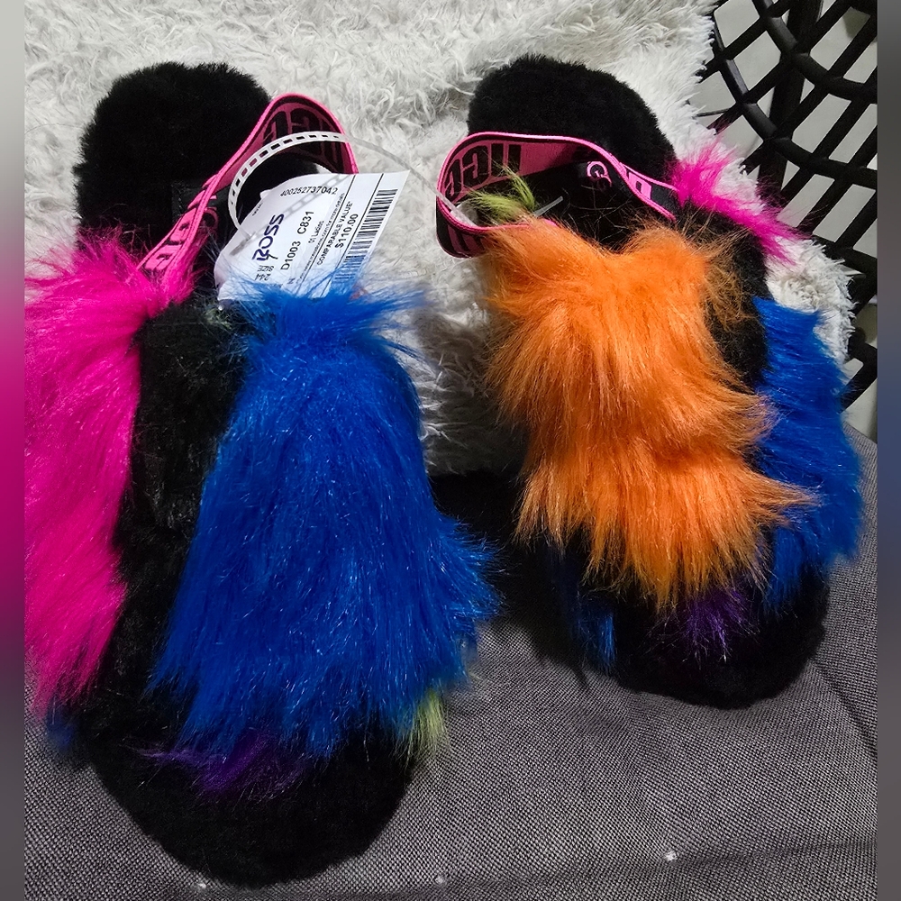NWT UGG Colorful Furry Slippers Size 7
